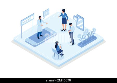 Patients meeting with doctors online, Telemedicine and e-health concept, isometric vector modern illustration Stock Vector