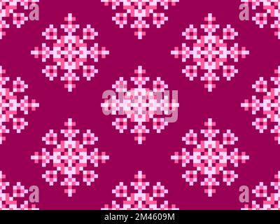 Pixel snowflakes seamless pattern. Christmas winter background in pixel art style. 8 bit graphics in the style of video games of the 80s. Vector illus Stock Vector