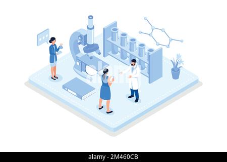 Medical Laboratory. Research, testing, studies in chemistry, physics, biology. laboratory equipment. Hands of doctor with pipette and test tube, isome Stock Vector