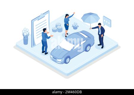 Auto insurance, Car safety, assistance and protection concept, isometric vector modern illustration Stock Vector
