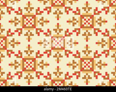 Pixel snowflakes seamless pattern. Christmas winter background in pixel art style. 8 bit graphics in the style of video games of the 80s. Vector illus Stock Vector