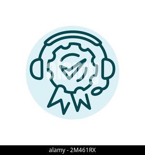Quality service black line icon. Headphones and award. Support service Stock Vector