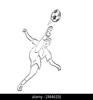 line art male soccer player shooting ball illustration vector hand drawn isolated on white background Stock Vector