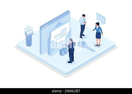 Characters using Cyber Security Services to Protect Personal Data. Online Payment Security, Cloud Shared Documents, Server Security and Data Protectio Stock Vector