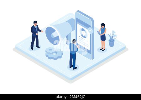 Character applying for work position. Recruitment process concept, isometric vector modern illustration Stock Vector