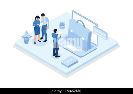 Hr managers analyzing CV, Recruitment process concept, isometric vector modern illustration Stock Vector