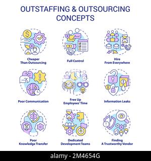 Outstaffing and outsourcing concept icons set Stock Vector