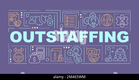 Outstaffing practice word concepts dark purple banner Stock Vector