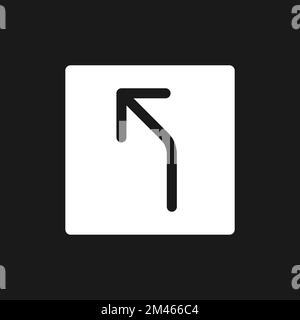Road curves to left arrow dark mode glyph ui icon Stock Vector