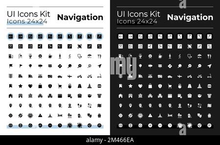GPS and navigation glyph ui icons set for dark, light mode Stock Vector
