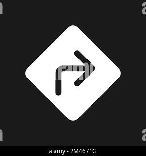 Road sign with turning right direction dark mode glyph ui icon Stock Vector
