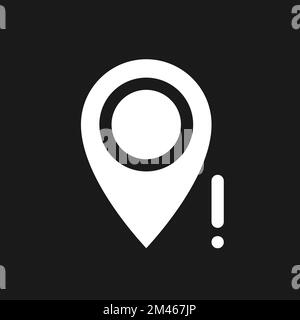 Wrong pin location dark mode glyph ui icon Stock Vector