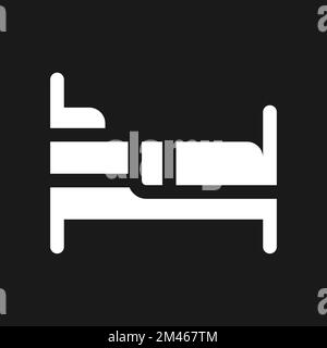Finding bed to sleep dark mode glyph ui icon Stock Vector