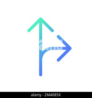 Straight and turn right traffic sign pixel perfect gradient linear ui icon Stock Vector