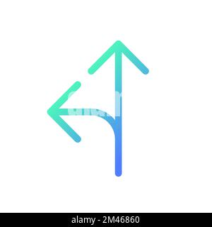 Straight and turn left traffic sign pixel perfect gradient linear ui icon Stock Vector