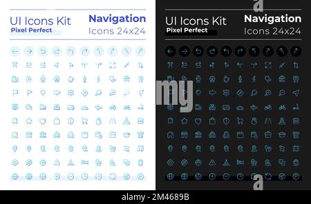 GPS navigation pixel perfect gradient linear ui icons set for dark, light mode Stock Vector