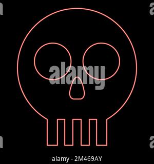Neon human skull Cranium red color vector illustration image flat style light Stock Vector