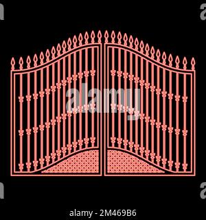 Neon forged gates red color vector illustration image flat style light Stock Vector