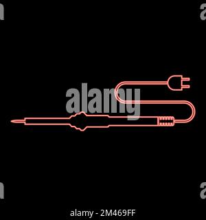 Neon electric soldering iron for radio repair work red color vector illustration image flat style light Stock Vector