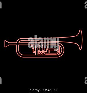 Neon trumpet Clarion music instrument red color vector illustration image flat style light Stock Vector