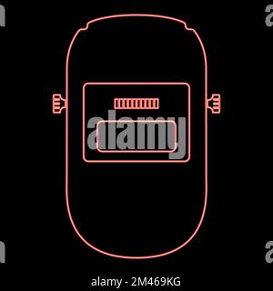 Neon welding mask Welder face shield Individual protection red color vector illustration image flat style light Stock Vector