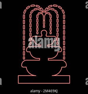 Neon fountain Tier of Water red color vector illustration image flat style light Stock Vector