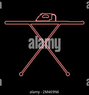 Neon ironing board with iron red color vector illustration image flat style light Stock Vector