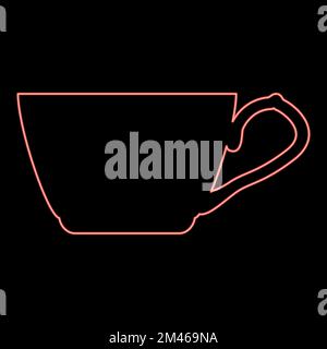 Neon tea cup red color vector illustration image flat style light Stock Vector
