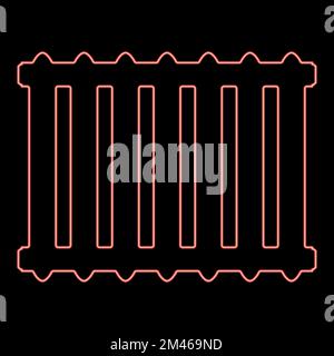 Neon cast iron battery Heating radiator red color vector illustration image flat style light Stock Vector