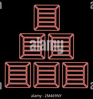 Neon pyramid crates Wooden boxs Containers red color vector illustration image flat style light Stock Vector