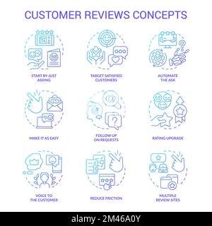 Customer reviews blue gradient concept icons set Stock Vector