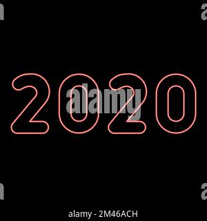 Neon 2020 text symbols New Year letters red color vector illustration image flat style light Stock Vector