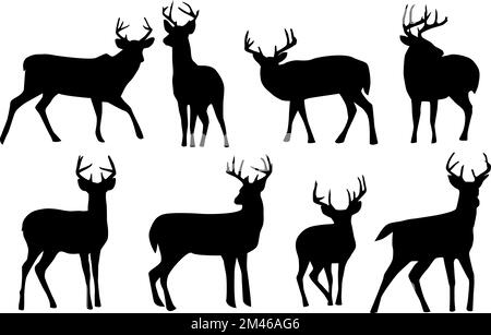 Vector Christmas deer silhouettes on isolated white background. Icon set. Stock Vector