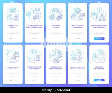 Earning customer loyalty blue gradient onboarding mobile app screen set Stock Vector