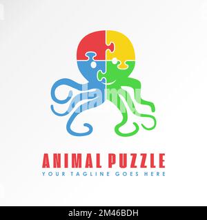 puzzle shape with octopus image graphic icon logo design abstract concept vector stock. Can be used as a symbol associated with game or animal Stock Vector