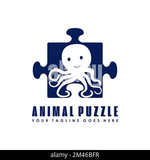 puzzle shape with octopus image graphic icon logo design abstract concept vector stock. Can be used as a symbol associated with toys or animal Stock Vector
