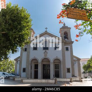 Ourém Santarém Portugal - 08 09 2022: Front facade view at the Church of Our Lady of Mercies, or Nossa Senhora das Misericórdias church, inside at the Stock Photo