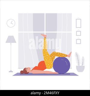 Pregnant Woman Doing Fitness Exercises on Fitball Stock Vector