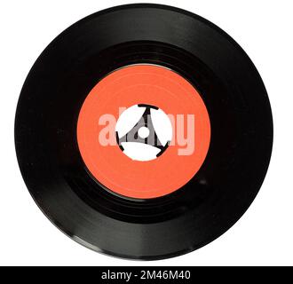 Vinyl 45 rpm7 inch record with a blank label isolated on white background Stock Photo