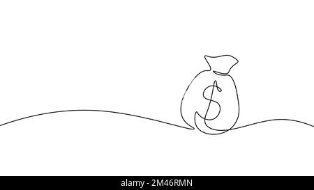 One line money wallet. Online market trade concept. Hand drawn sketch continuous line. E-commerce finance banking profit system icon vector Stock Vector