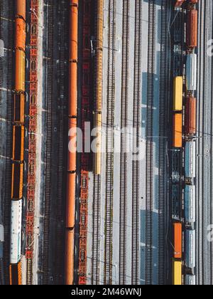 Many Trees Top View Pattern Directly above view of railway tracks cutting through autumn landscape ...