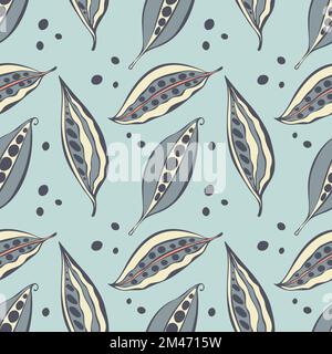 Winter pattern doodle leaves pods seeds hand drawn. Vector illustration Stock Vector