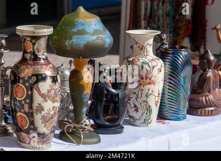 Antiques on display in front of an antique shop in central Budapest (District 5) Hungary Stock Photo