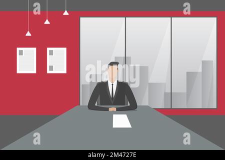 Director sitting at table in office. Vector illustration. Stock Vector