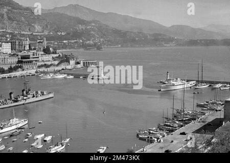 Panoramic View or Panorama of the Port or Harbour in Monaco in 1955 Stock Photo