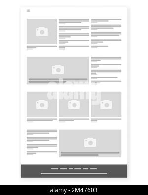 News site Wireframe, Webpage prototype Vector Illustration. Website Interface Web and UX UI Design. Stock Vector