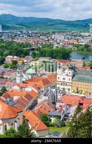 Trencin (Trentschin): Trencin Old Town from castle in , , Slovakia Stock Photo