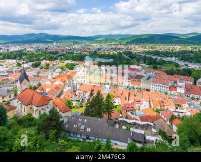 Trencin (Trentschin): Trencin Old Town from castle in , , Slovakia Stock Photo