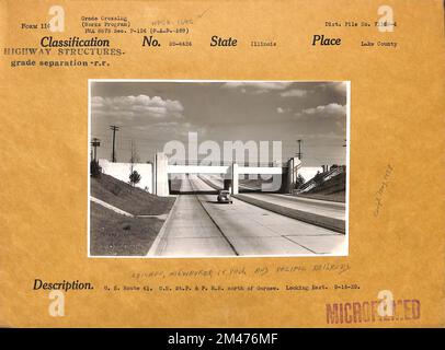 Works program grade crossing elimination in Lake County, Illinois. Original caption: Works program grade crossing elimination in Lake County, Illinois. U.S. Route 41. Chicago, Milwaukee, St. Paul and Pacific Railway, north of Gurnee. Looking East. 9-14-1939. State: Illinois. Place: Lake County. Stock Photo