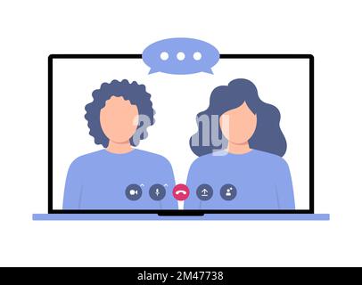 Girls talking on video call. Video call application illustration Stock Vector